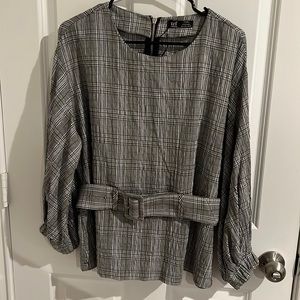 Zara TRF Plaid Top with Belt